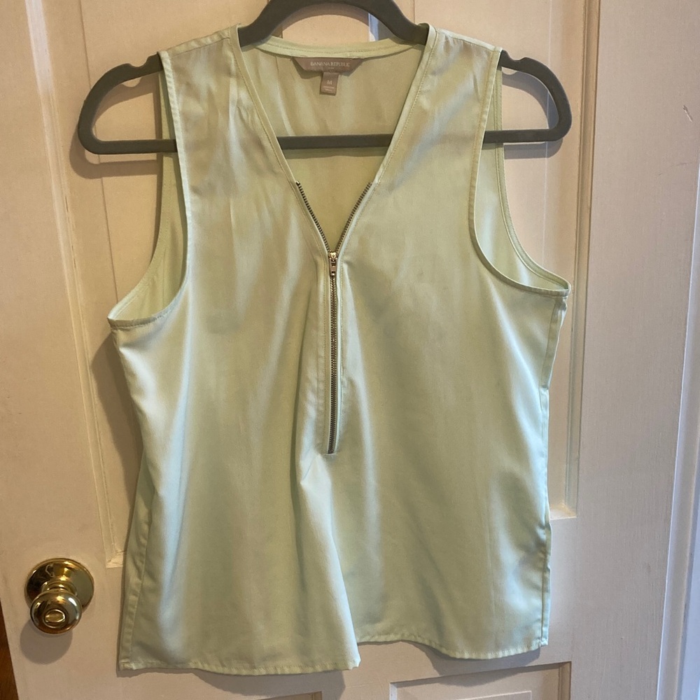 Banana Republic Medium Light Green Zip-Front Blouse, imperfections pictured